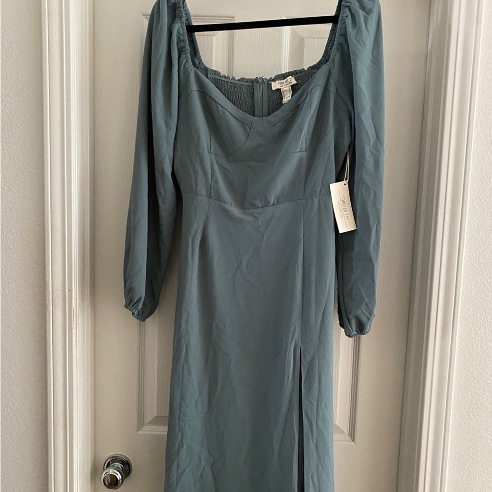 Midi Blue Long Sleeve Dress